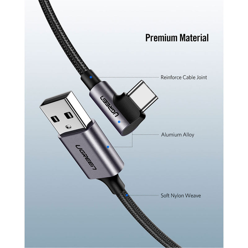 Cabo USB / USB-C Ugreen 3A US284 1M 90 Graus Preto