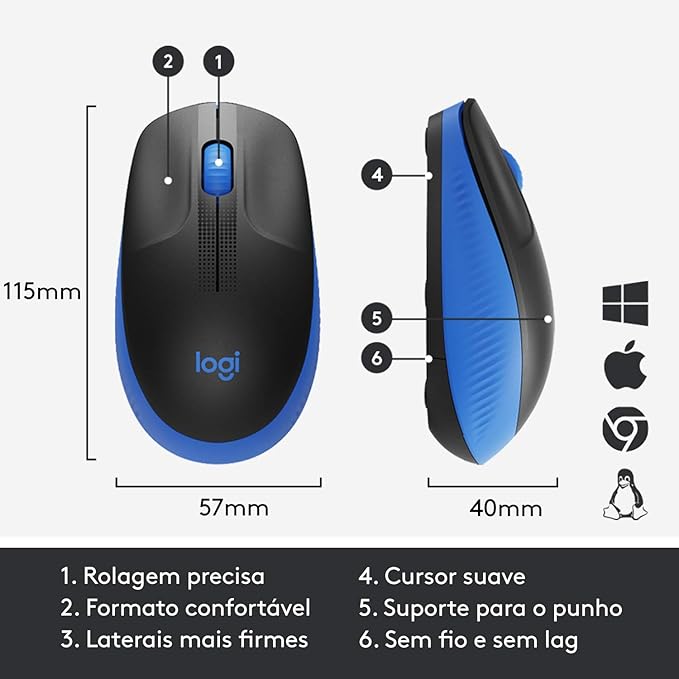 Mouse Sem Fio Logitech M190 Azul