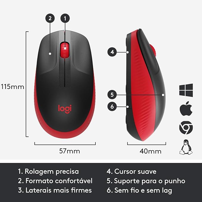 Mouse Sem Fio Logitech M190 Vermelho