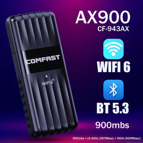 Wireless Adaptador USB Dual 900Mbps + BT 5.3 WIFI6 Comfast AX900