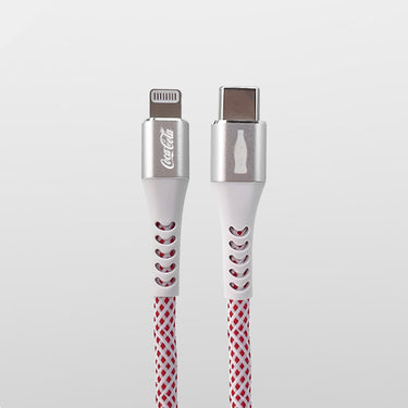 Cabo Apple Iwill Coca-Cola Elite Lightning to USB-C MFI 1,2m Branco e Vermelho